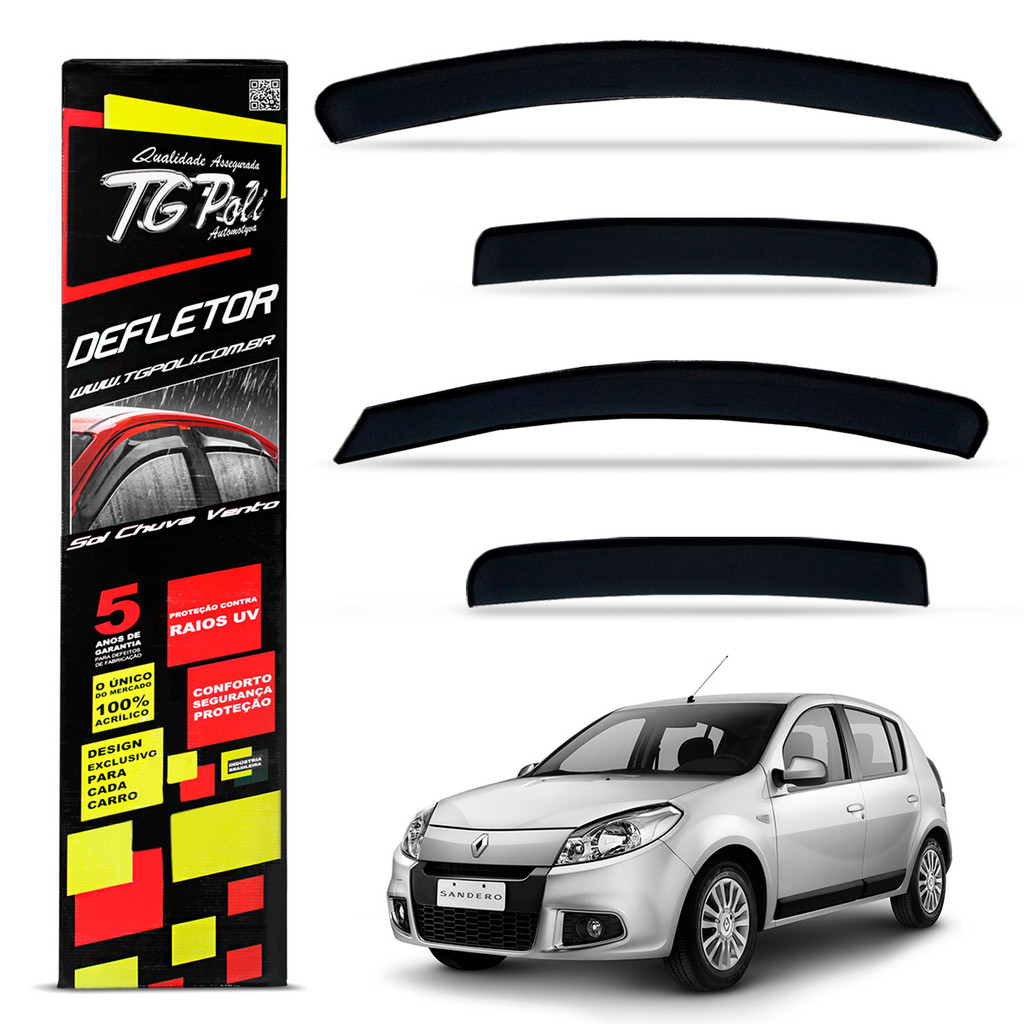 Calha de Chuva Renault Sandero 2008 a 2014 Slim Acrílico Fumê Tgpoli