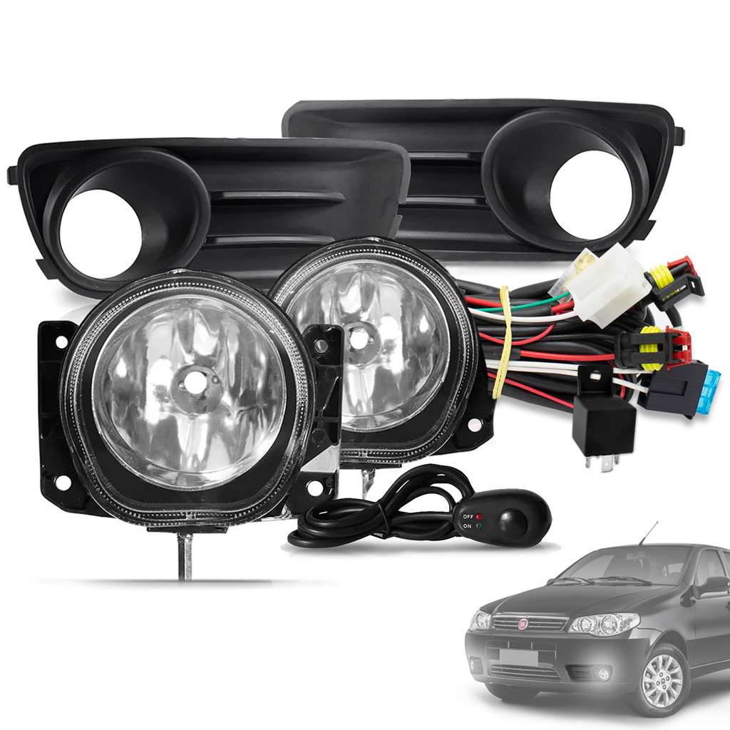 Kit Farol de Milha Palio Fire Economy 2010 a 2017 Botão Universal Moldura Preto