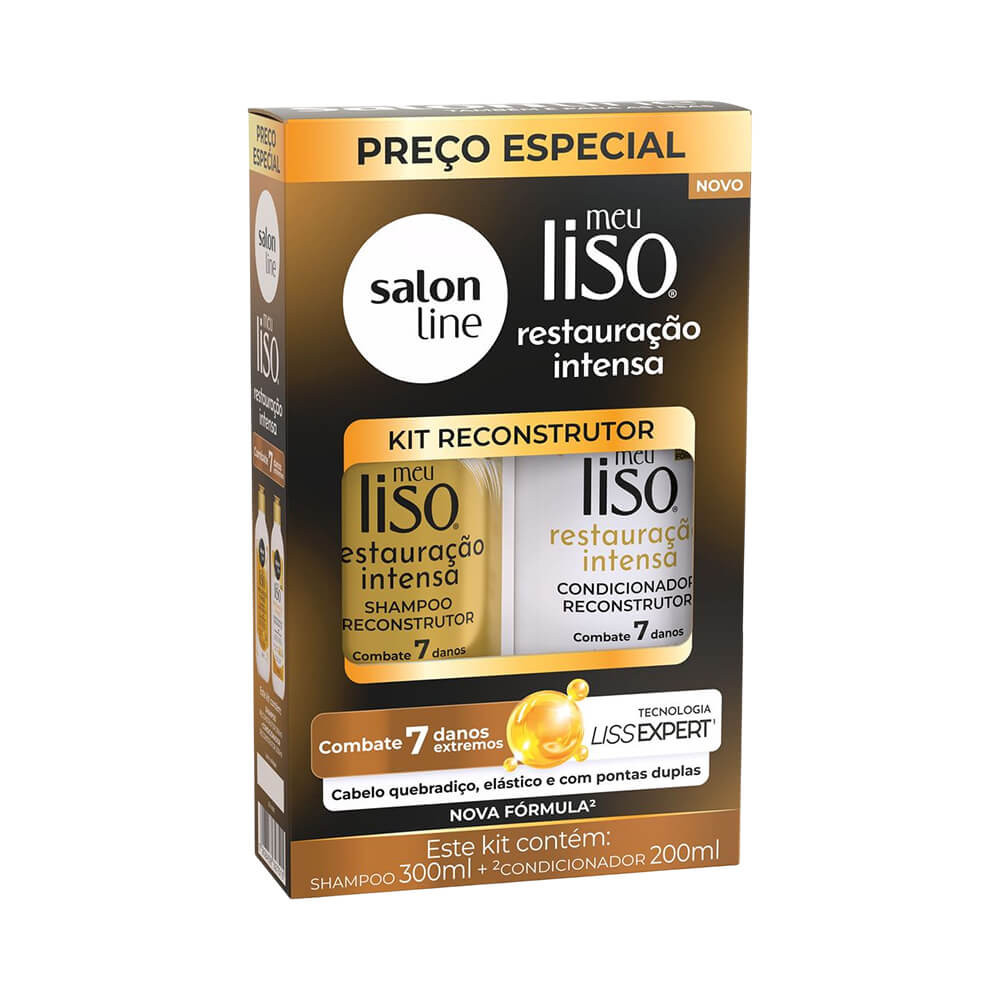 Kit Shampoo 300ml e Condicionador 200ml Meu Liso Restauração Intensa Salon Line