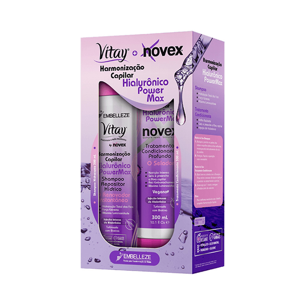 Kit Vitay Novex Hialurônico PowerMax Harmonização Capilar Shampoo + Condicionador