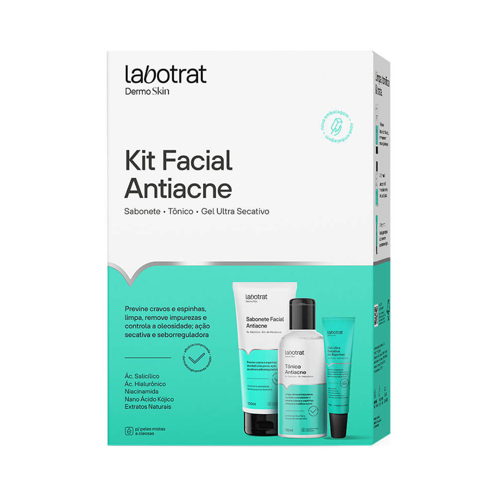 Kit Facial Labotrat Antiacne Dermo Skin com 3 Itens em Oferta na Shopee