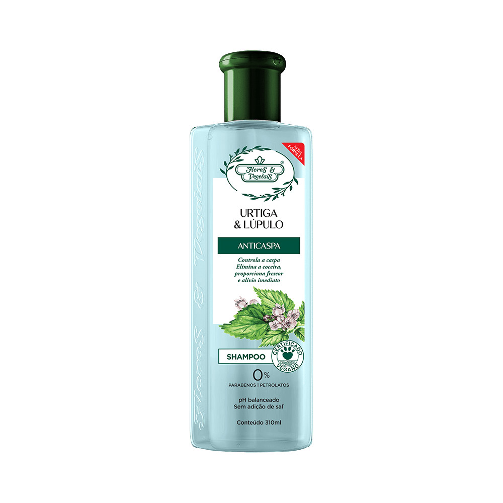 Shampoo Flores & Vegetais Urtiga & Lúpulo Anticaspa 310ml em Oferta na Shopee