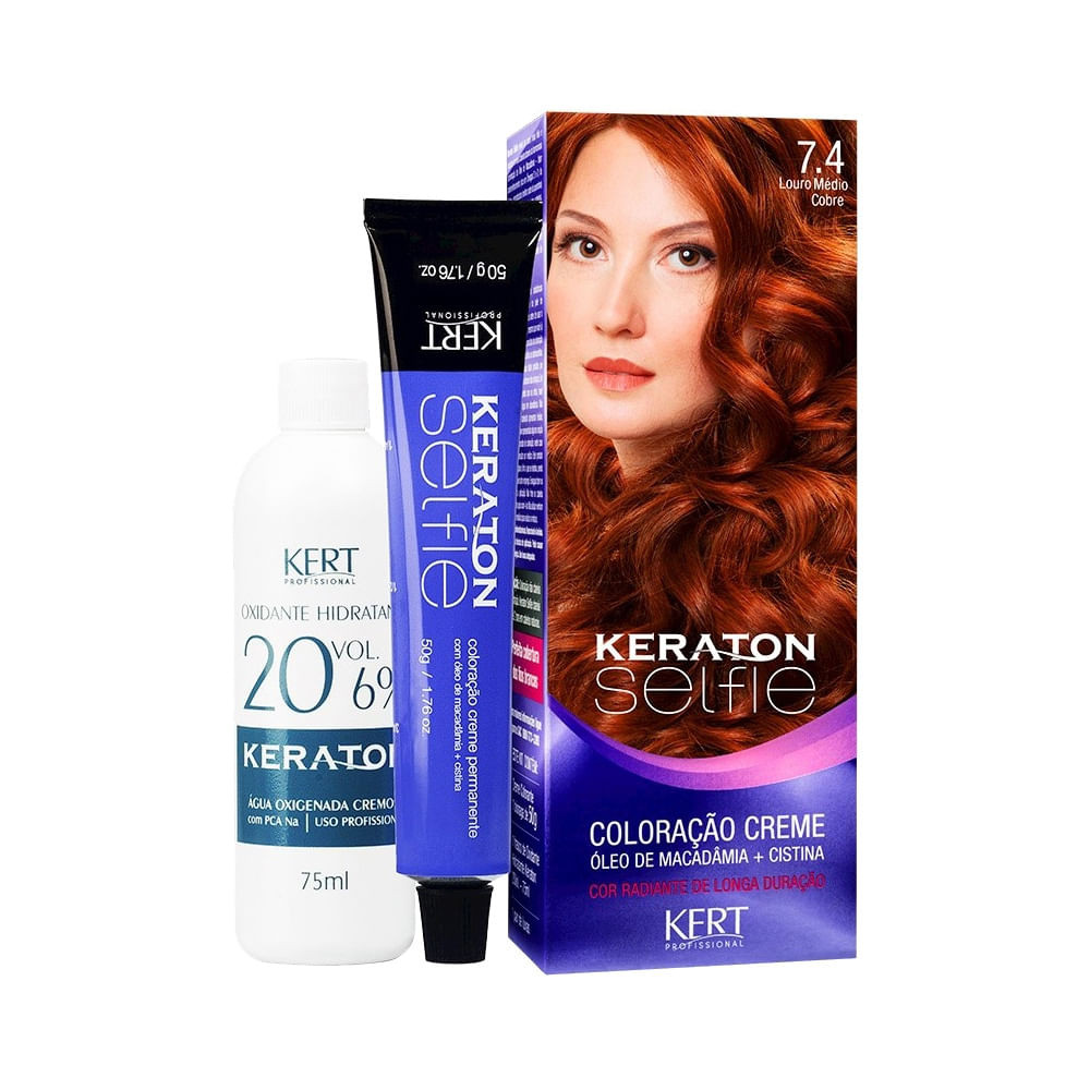 Coloração Keraton Selfie 7.4 Louro Médio Cobre em Oferta na Shopee