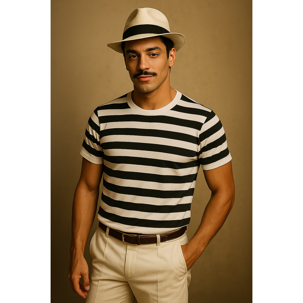 Fantasia Malandro Masculina Camisa Samba Preto e Branco Adulto Sambista