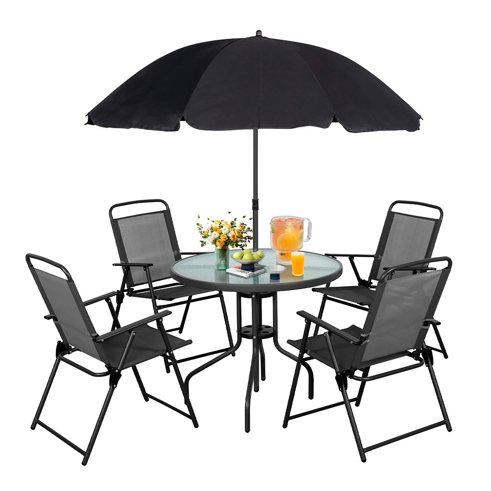 Mesa Redonda Vidro Life 4 Cadeira Dobráveis e Guarda-sol em Oferta na Shopee