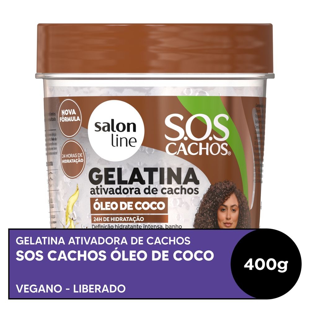 Gelatina SOS Cachos Ativadora de Cachos Óleo de Coco Salon Line 400g em Oferta na Shopee