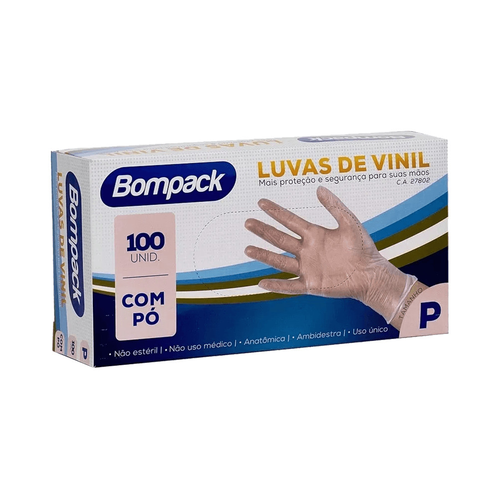Luva de Vinil Bompack Com Pó 100 Unidades P em Oferta na Shopee