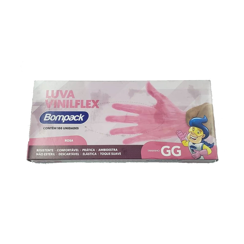 Luva Bompack Vinilflex Sem Pó Rosa C/ 100 Unidades GG em Oferta na Shopee