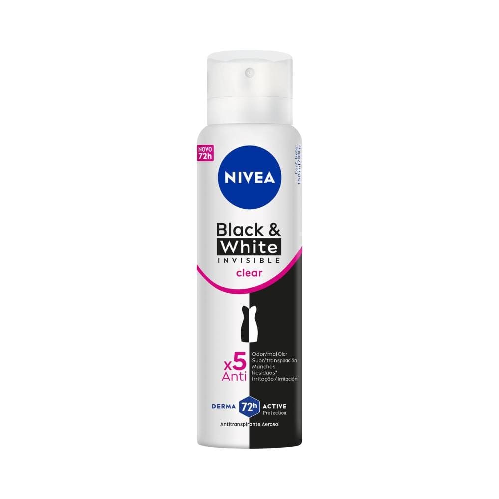 NIVEA Desodorante Antitranspirante Aerosol Invisible Black & White Clear 150ml em Oferta na Shopee
