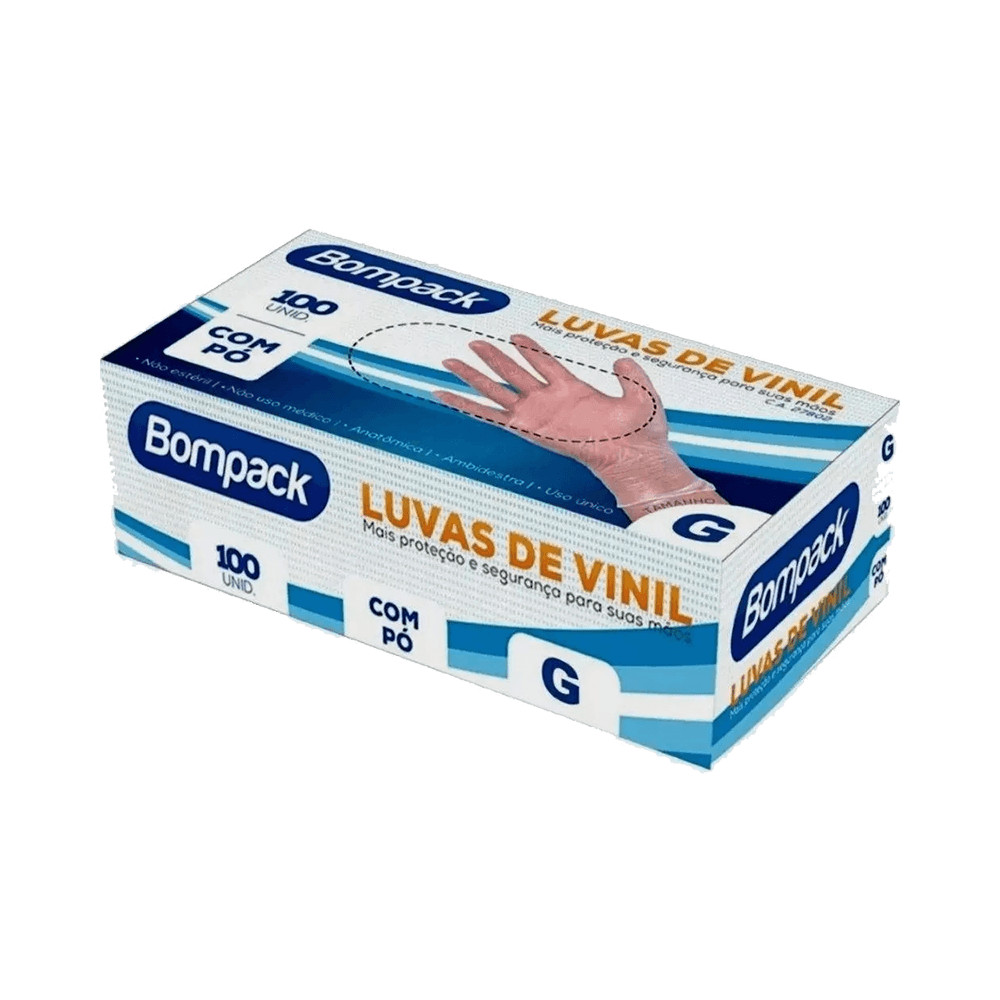 Luva de Vinil Bompack Com Pó 100 Unidades G em Oferta na Shopee