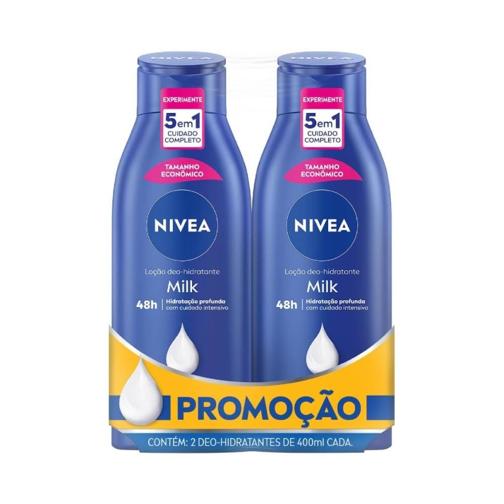 Kit Loção Nivea Body Milk Pele Extra Seca 400ml com 40% desconto no 2º item em Oferta na Shopee