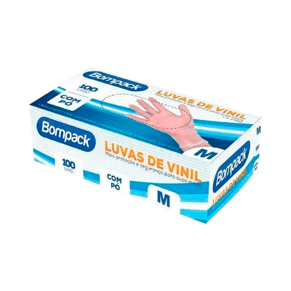 Luva de Vinil Bompack Com Pó 100 Unidades M em Oferta na Shopee