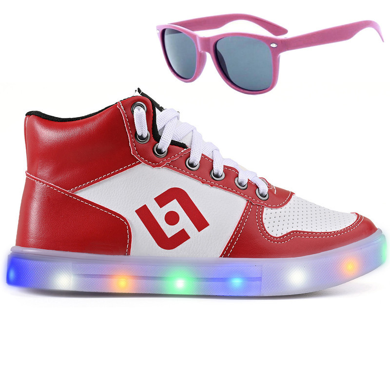 Tênis Infantil para Meninas Botinha Cano Alto com Luz de Led + Óculos