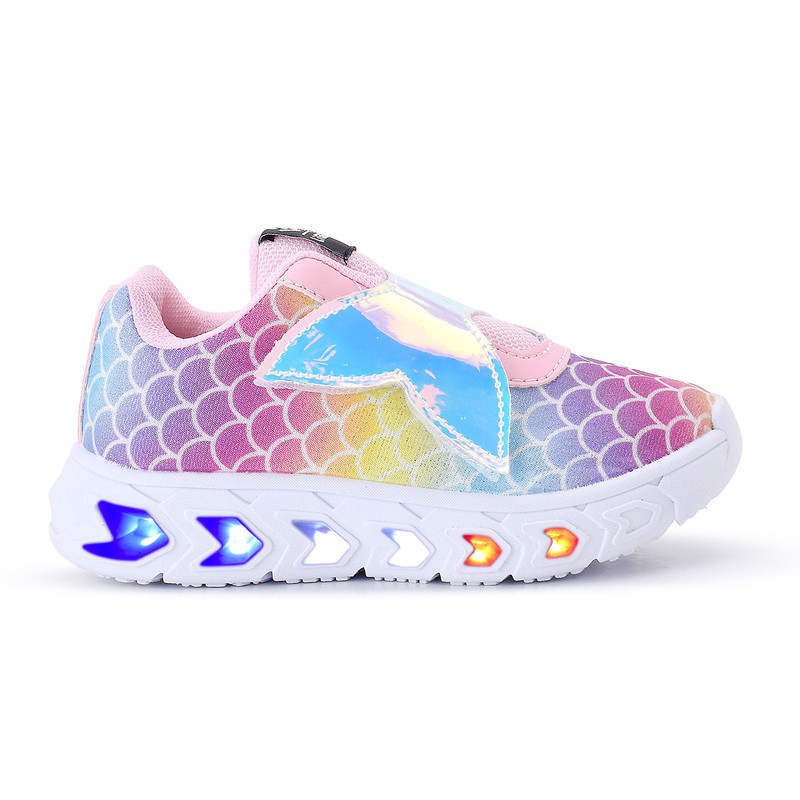 Tênis de LED Infantil para Meninas Sereia Holográfico com Glitter - Uso Diário, Conforto e Maciez