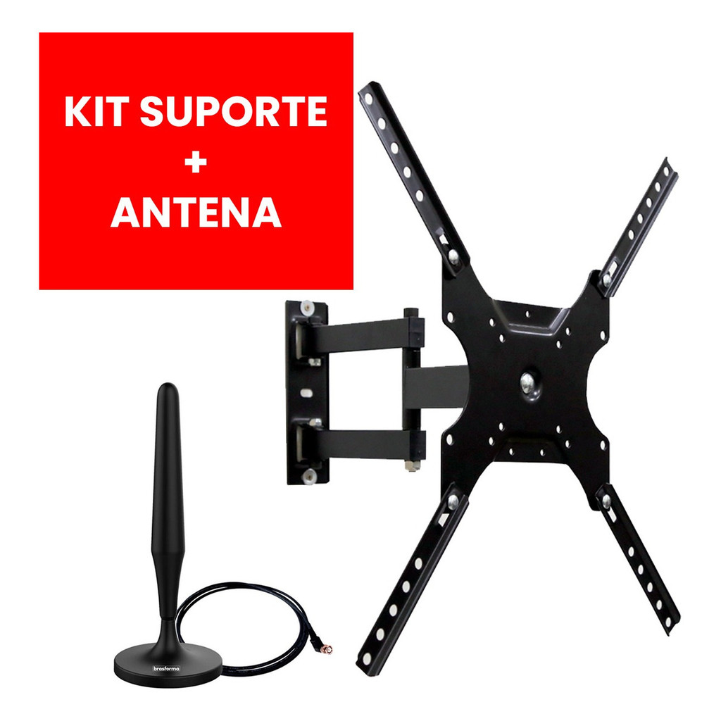 Suporte Para TV Parede Articulado Preto Fixo Resistente Com Antena Digital Interna CS0040A-SHD500