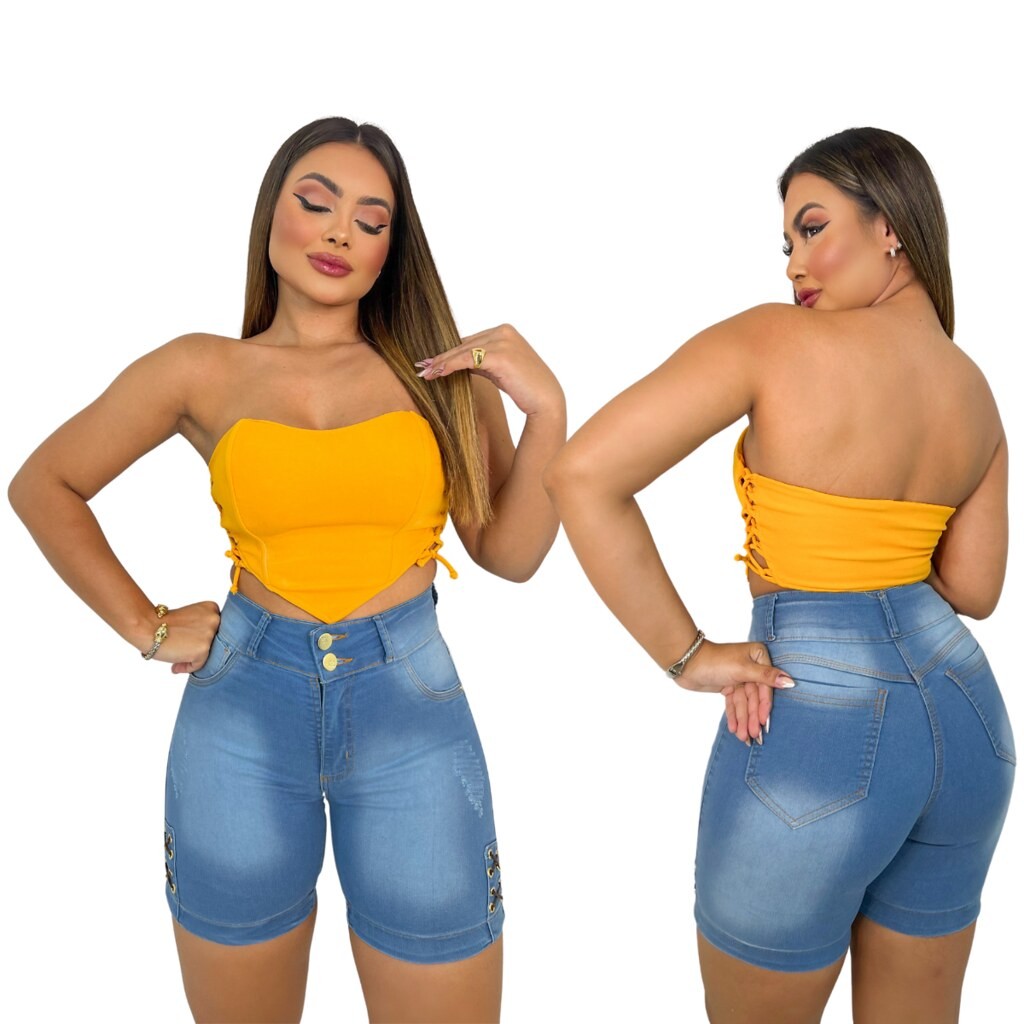Short Jeans Feminino Cintura Alta Empina Bumbum Destroyed Modelador Premium