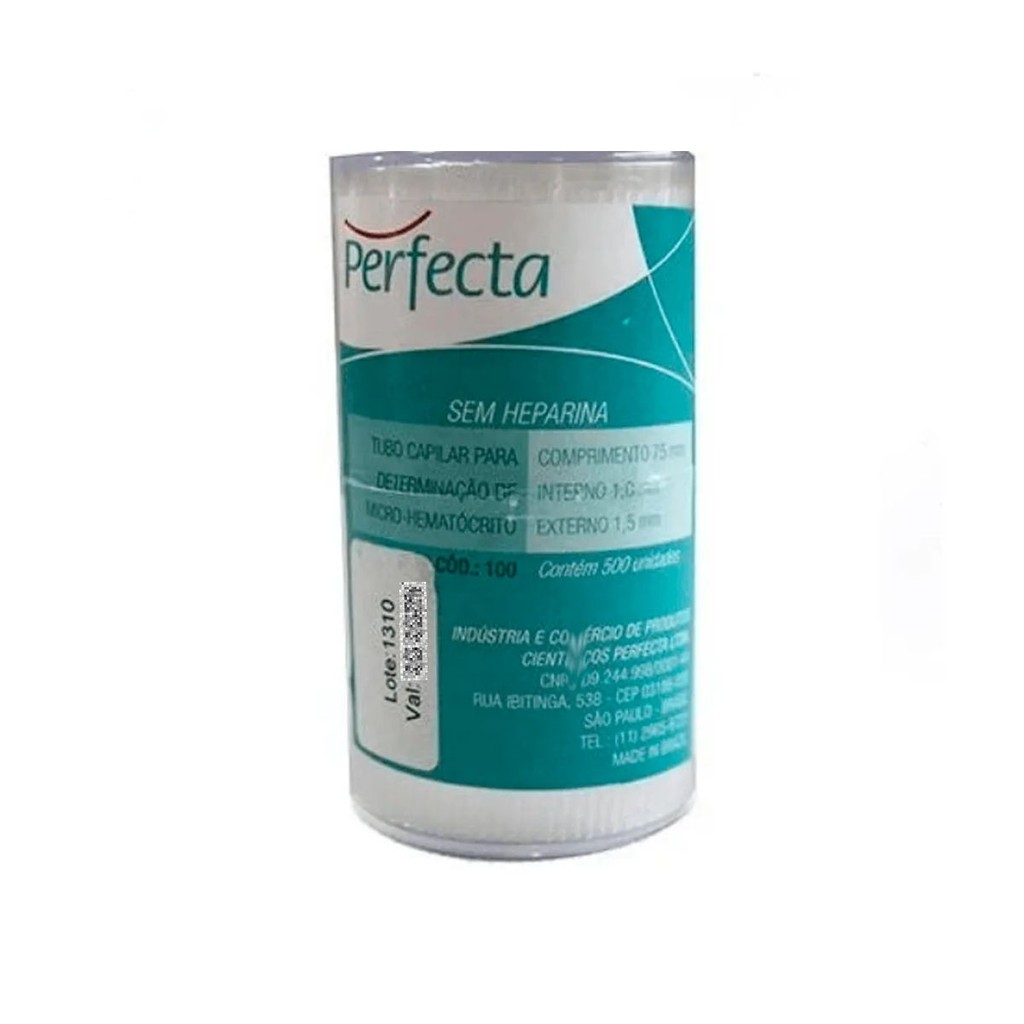Tubo Capilar para Micro-Hematócrito Sem Heparina C/ 500 Unidades