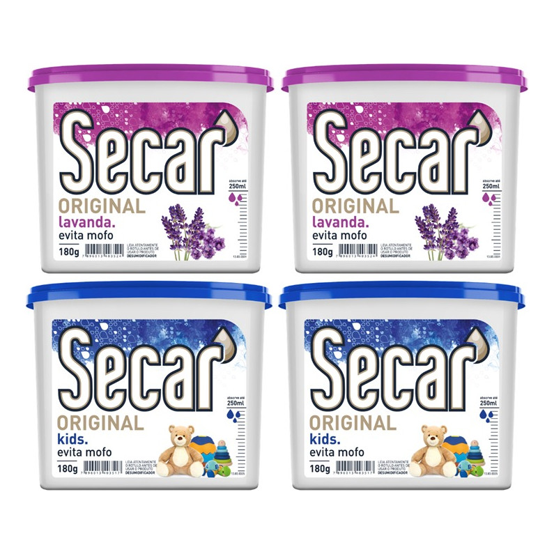 Kit C/ 4un Anti Mofo Secar 180g - Desumidificador, Armario