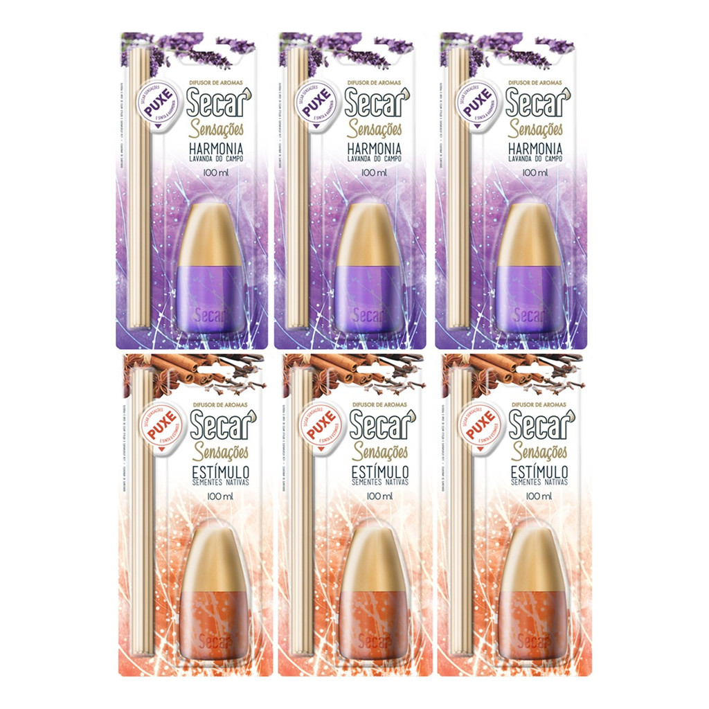 Kit C/6un Difusor de Aromas Secar Sensações 100ml em Oferta na Shopee