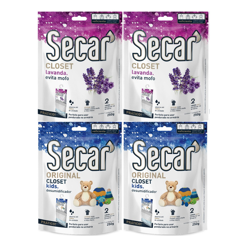 Kit C/ 4un Anti Mofo Secar Closet 250g - Desumidificador, Guarda Roupas