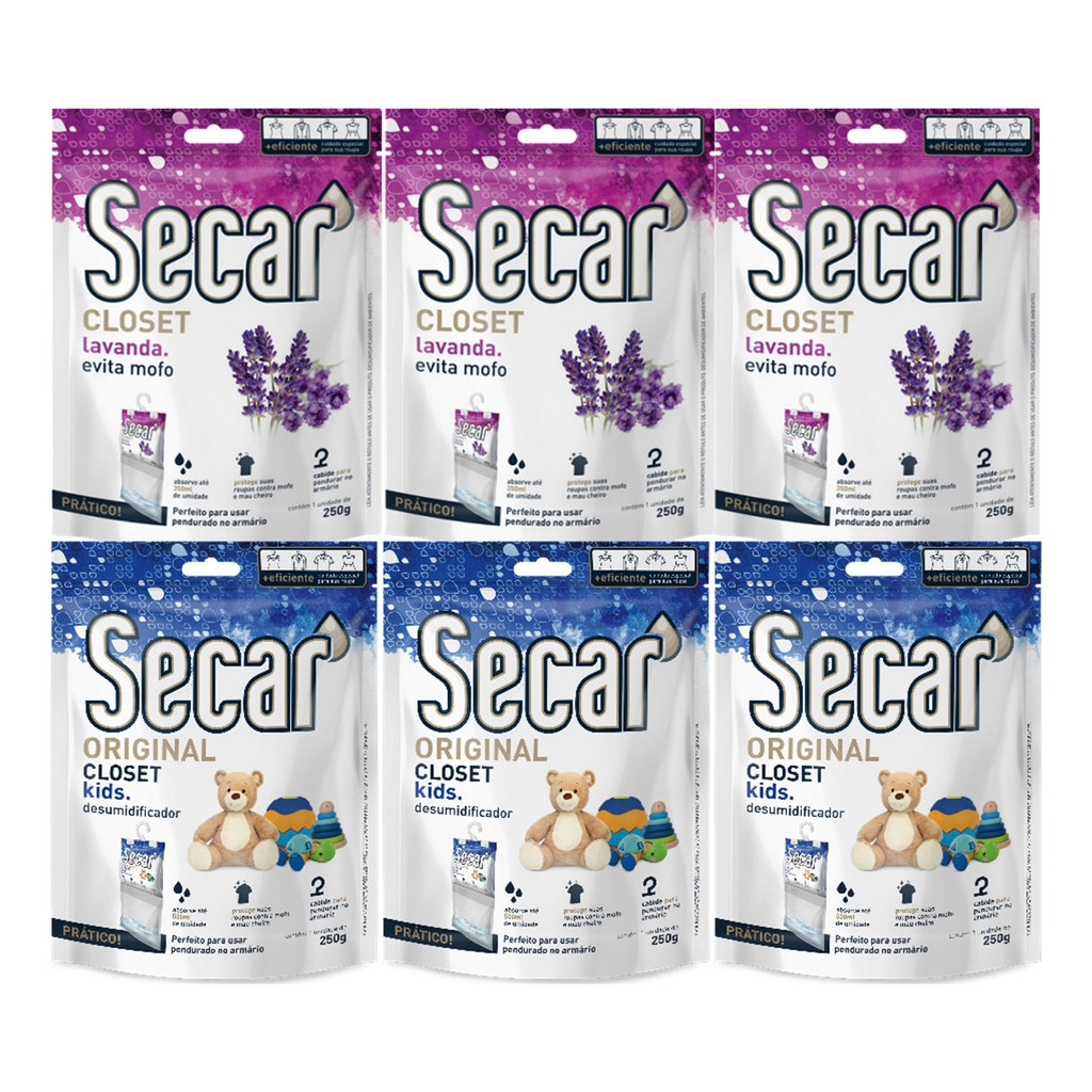 Kit C/ 6un Anti Mofo Secar Closet 250g - Desumidificador, Guarda Roupas