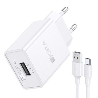 Carregador Parede 1Hora 2.4A + Cabo Usb Tipo A/C Branco em Oferta na Shopee