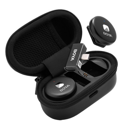 Sistema Microfone Sem Fio Boya Omic-U Usb C Lapela Preto