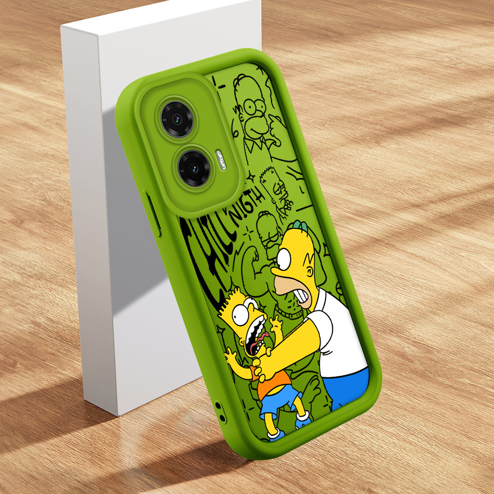Capa Para Motorola Moto G35 5G Capinha De Simpson Celular Macio Case Verde Rosa 