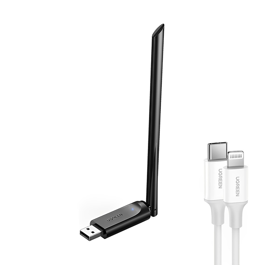 Adaptador WiFi Sem Fio Usb A Ugreen 2,4/5Ghz Dual Band + Cabo iOS (K-6078-3673)