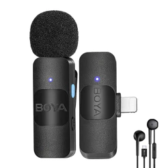 Microfone de Lapela Boya By-v1 p/Ios + Fone de Ouvido Preto (K-4922-5862)