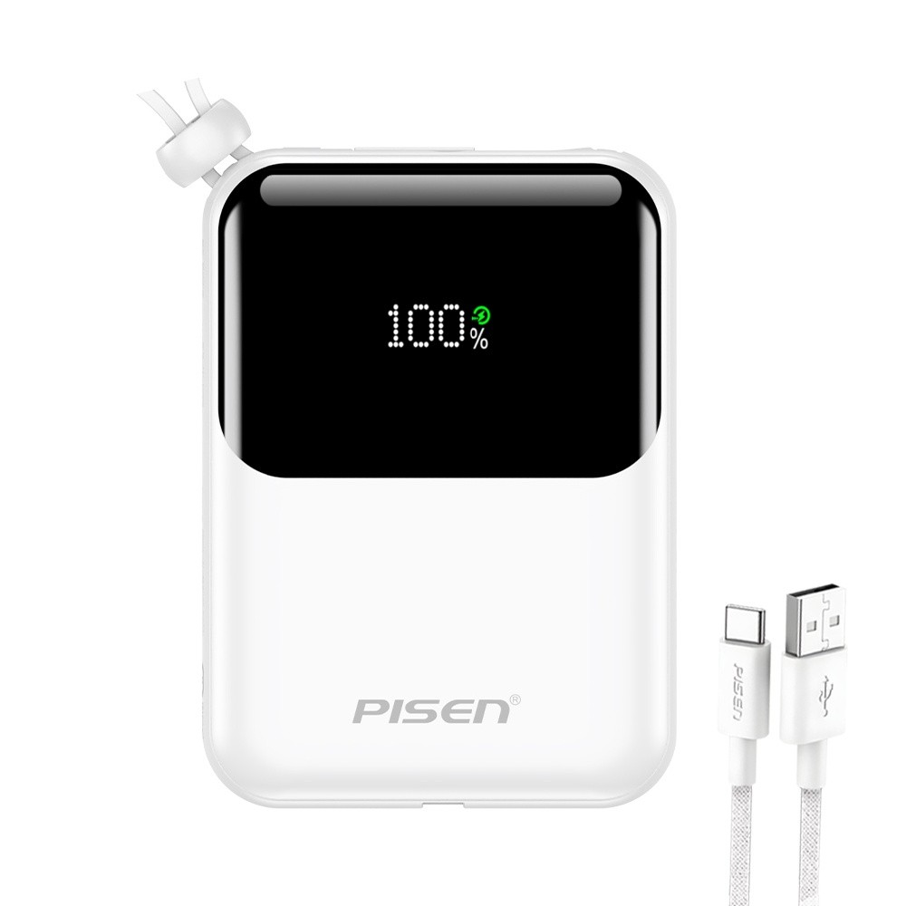 Power Bank 10000mAh Pisen Cabos Usb C/Ios 22.5W Branca + Cabo (K-9100-9113)
