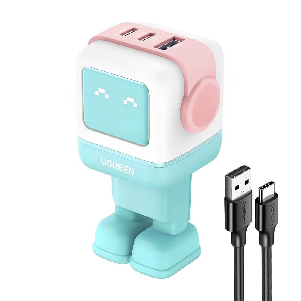 Ugreen USB-A+2*USB-C 65W Robot GaN Tech Fast Charger EU Pink-Blue 35855 (K-7450-3081)