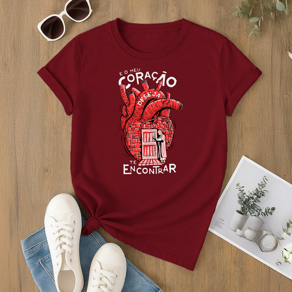 Camiseta  Coração Encontrar Estampada Religiosa Cristã Evangelica Confortável