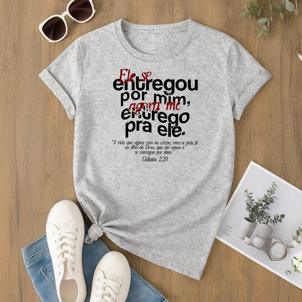 Camiseta  Ele Se Entregou Estampada Religiosa Cristã Evangelica Confortável