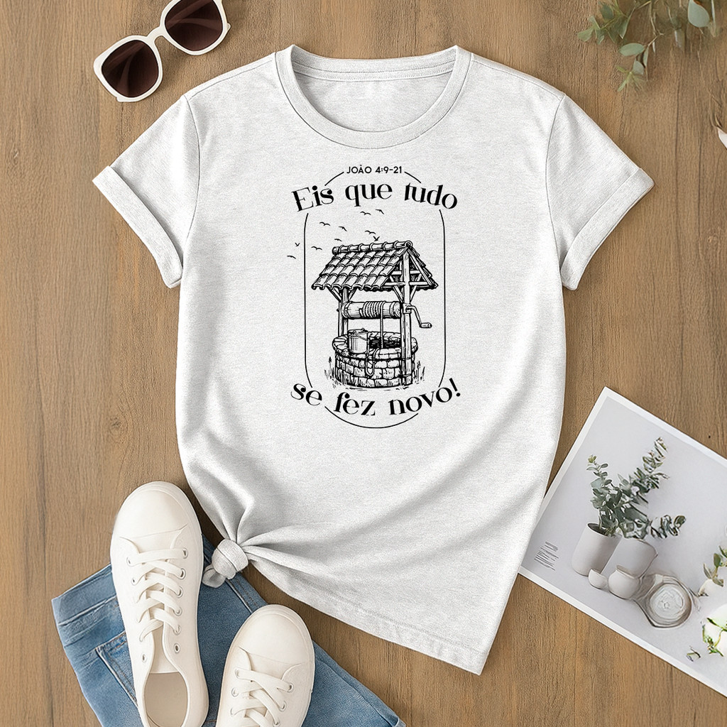 Camiseta  Blusa Confortável 30.1 Não Encolhe Estampada Fé Religiosa Eis que tudo