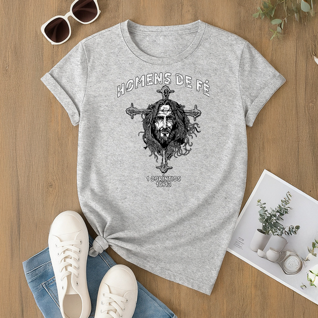 Camiseta  Homens de Fé Estampada Religiosa Cristã Evangelica Confortável