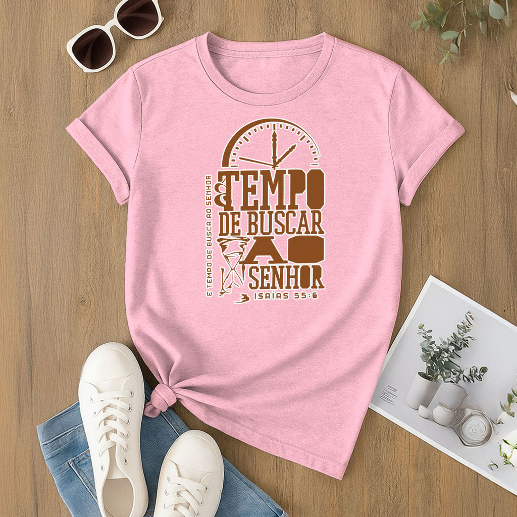 Camiseta  Blusa Confortável 30.1 Não Encolhe Estampada Fé Religiosa Tempo De Busca