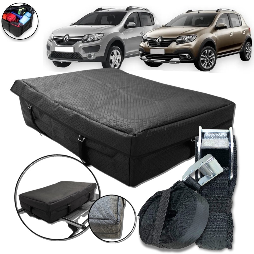 Bolsa Teto Maleiro Impermeável 175 L + Cinta Catraca Premium Renault Sandero Stepway