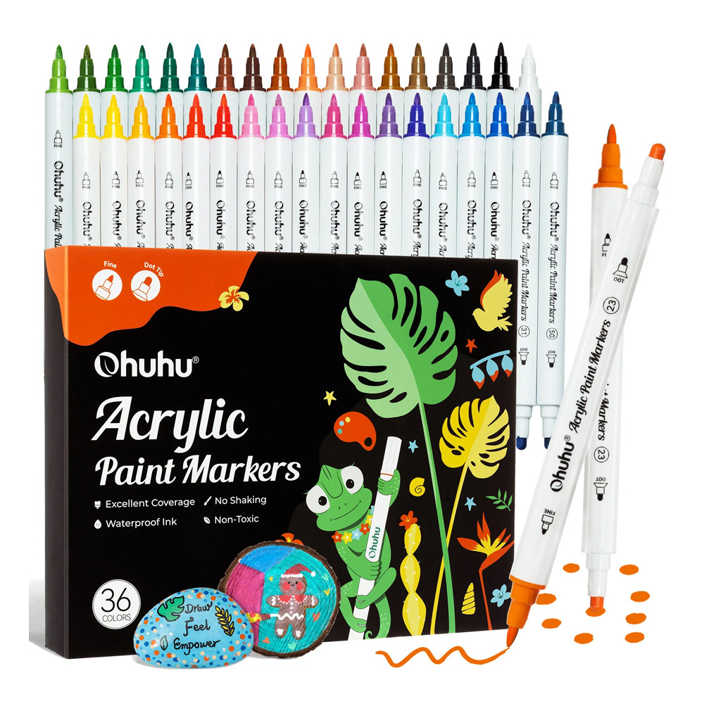 Marcadores Acrílicos Ohuhu 36 Cores Ponta Dupla Fina em Oferta na Shopee