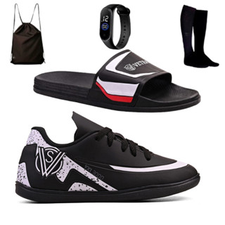 Kit Ideal para Futsal com Chuteira Infantil Meninos + Chinelo Slide Macio + Relógio + Meião e Mochila em Oferta na Shopee