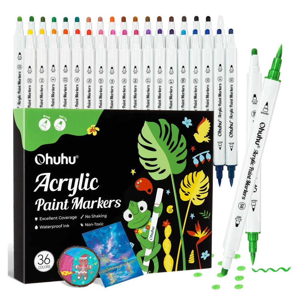 Ohuhu Marcadores Acrílicos 36 Cores Ponta Dupla Pintura em Oferta na Shopee