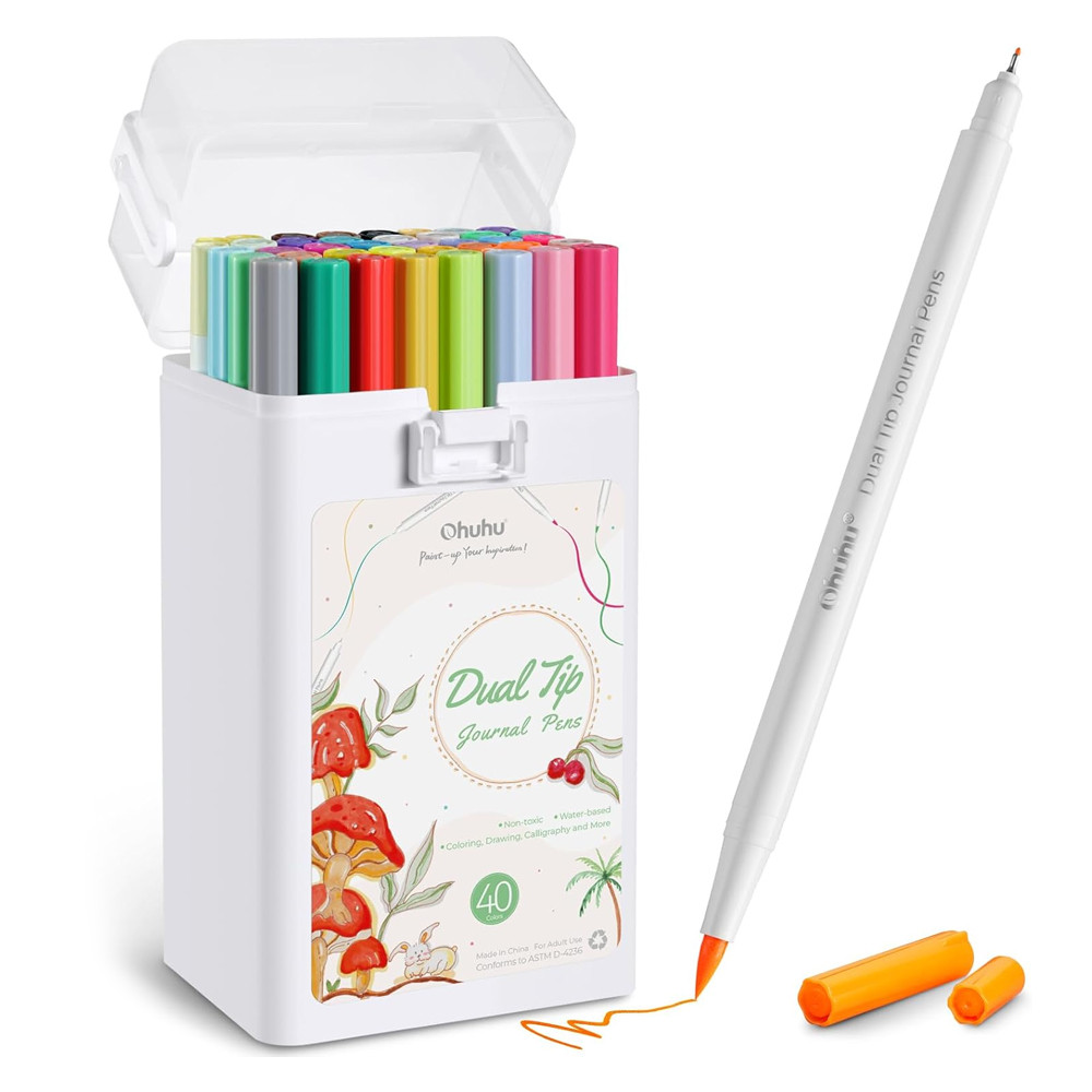 Ohuhu 40 Marcadores Arte Ponta Dupla Pincel Base Água
