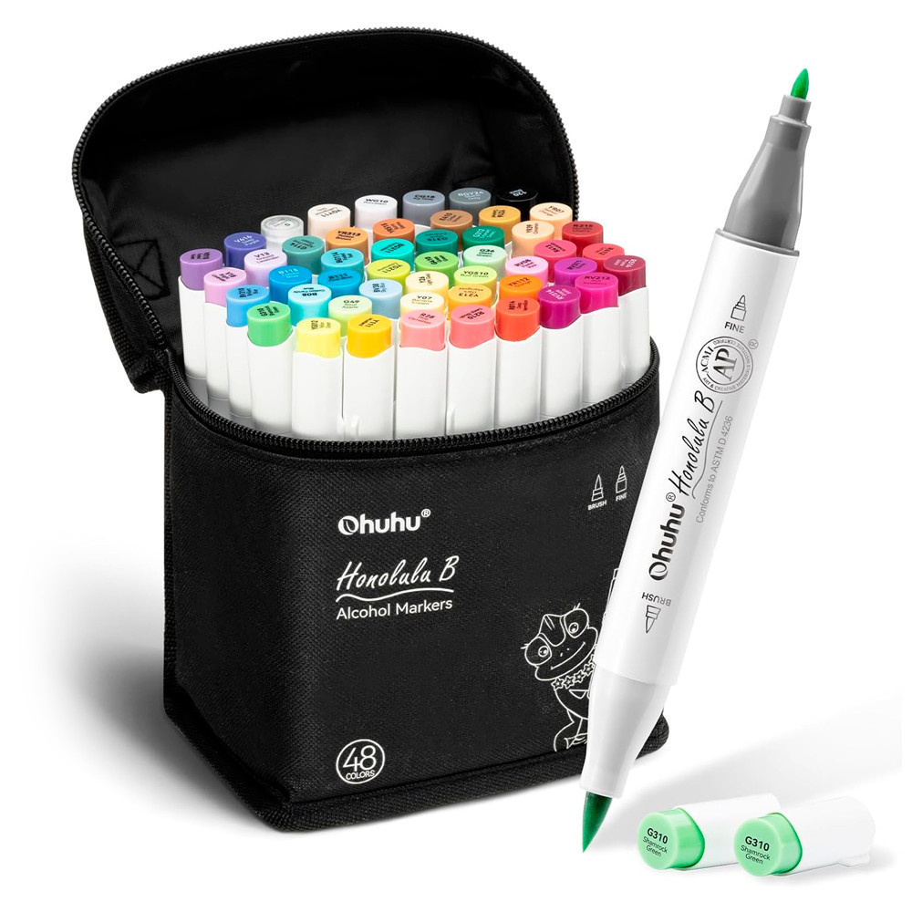 Ohuhu Honolulu Marcadores 48 Cores Ponta Dupla Álcool