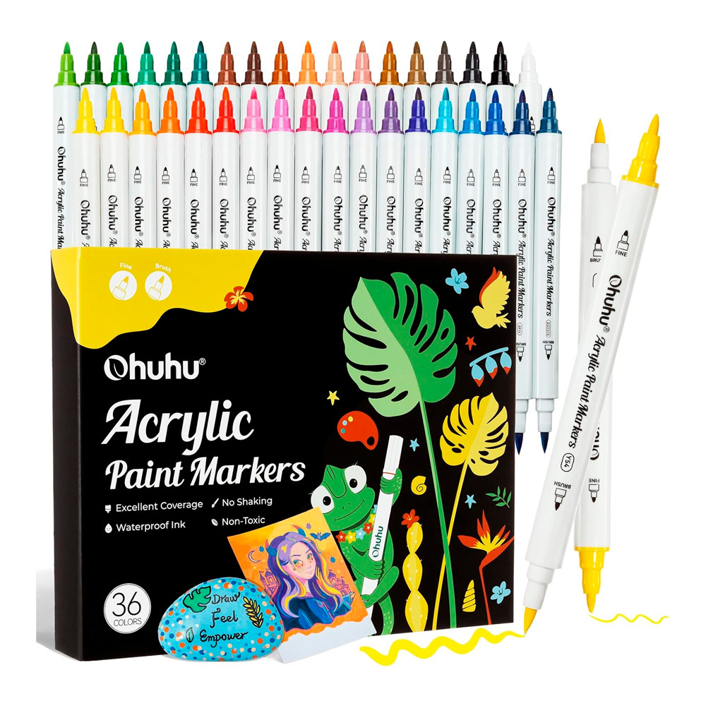 Ohuhu Marcadores Acrílico Ponta Dupla 36Cors Pincel Fina em Oferta na Shopee