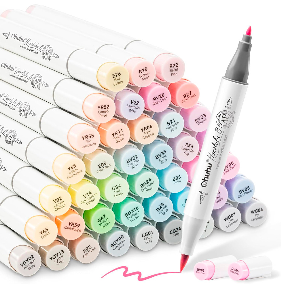 Canetas Marcadores Ohuhu 48 Cores Pastel Ponta Dupla em Oferta na Shopee