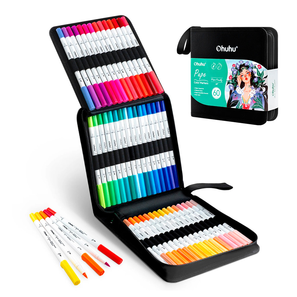 Marcadores Ohuhu 60 Cors Base D'água Sem Danificar Papel em Oferta na Shopee