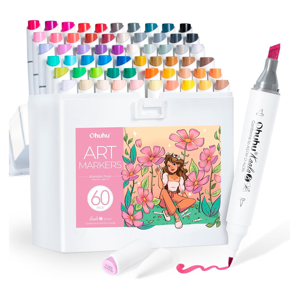 Marcadores Ohuhu 60 Cors Ponta Dupla Pincel Arte Desenho