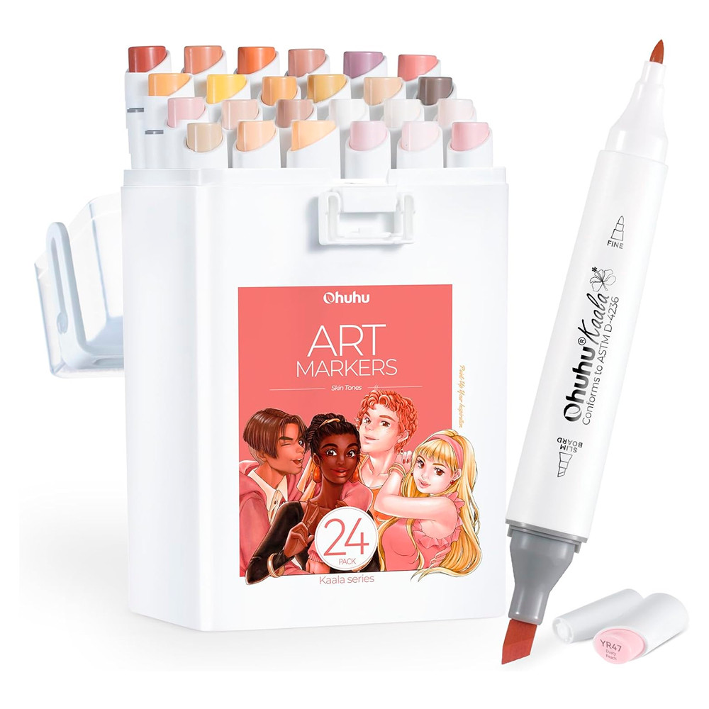 Ohuhu Kaala Marcadores 24 Cores Tons Pele Ponta Dupla