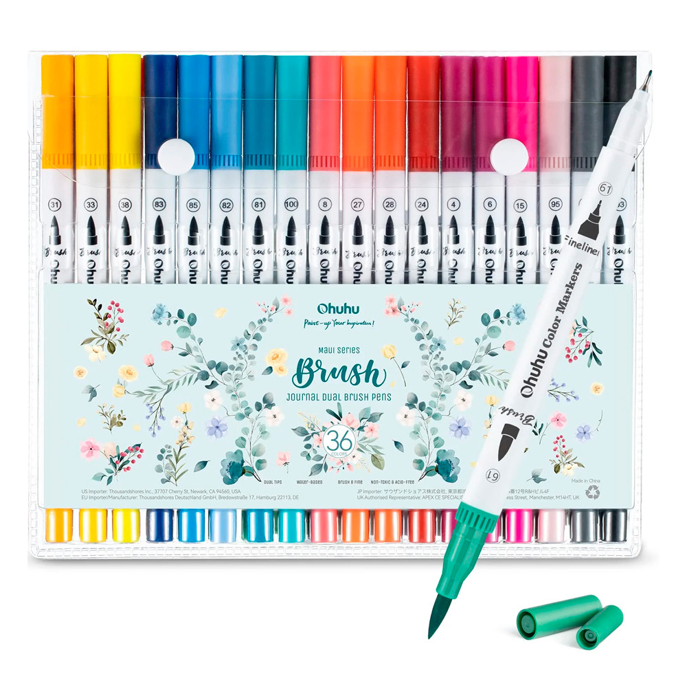 Canetas Ohuhu 36 Cores Pontas Pincel e Fina Base d’Água em Oferta na Shopee