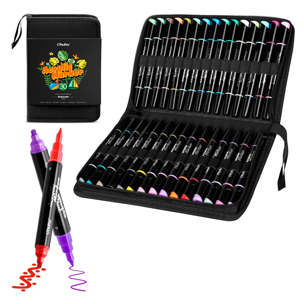 Canetas Acrílicas Ohuhu Ponta Dupla 30Cores Arte Pintura em Oferta na Shopee